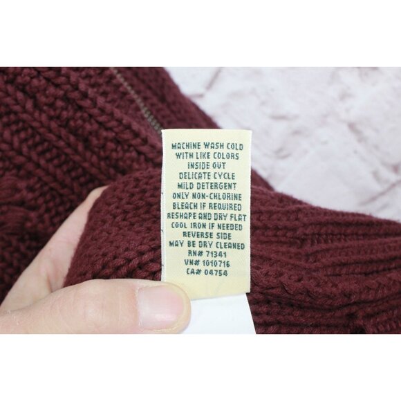 LL Bean Double L Cable Sweater Zip Cardigan Sweater Maroon Size L - Picture 9 of 12